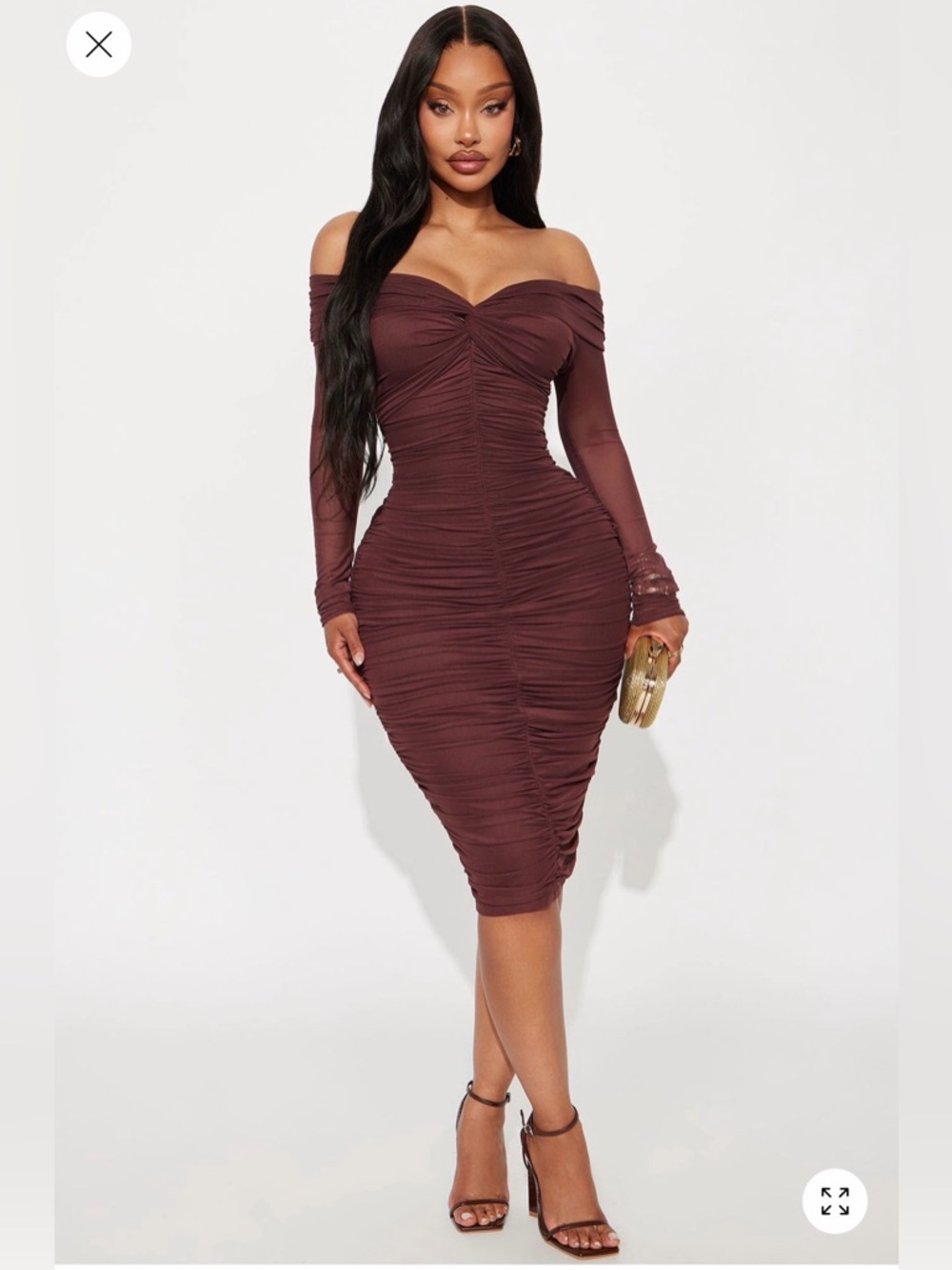 The Tink Long Sleeve Midi Dress - Brown
